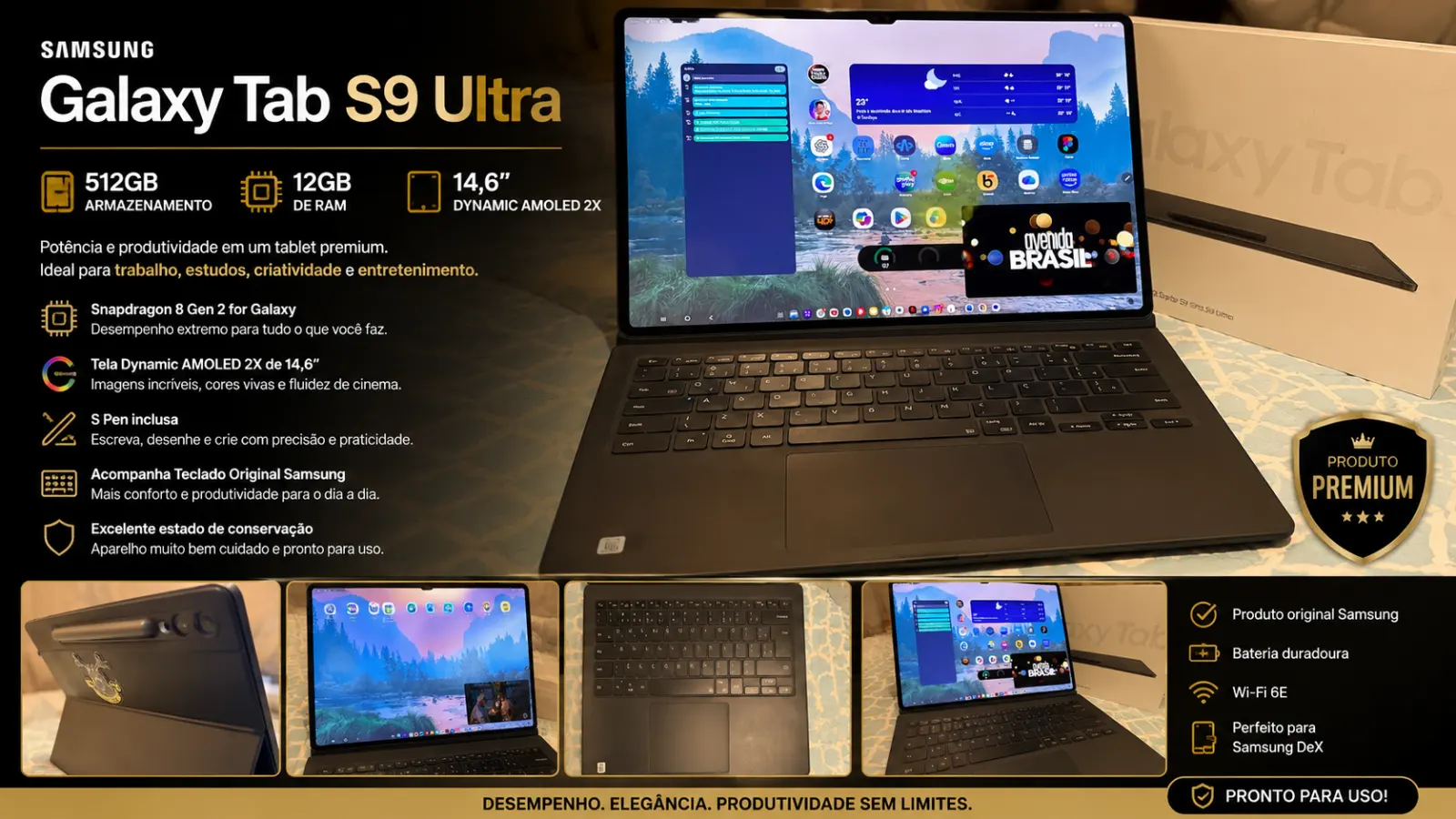 Foto do item Samsung Galaxy Tab S9 Ultra 512GB + 12GB RAM + Teclado Original Samsung + SPen
